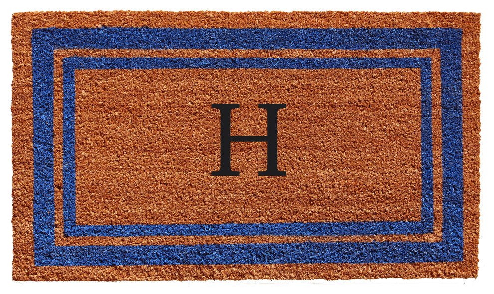 Blue Border 24"x36" Monogram Doormat, Letter H