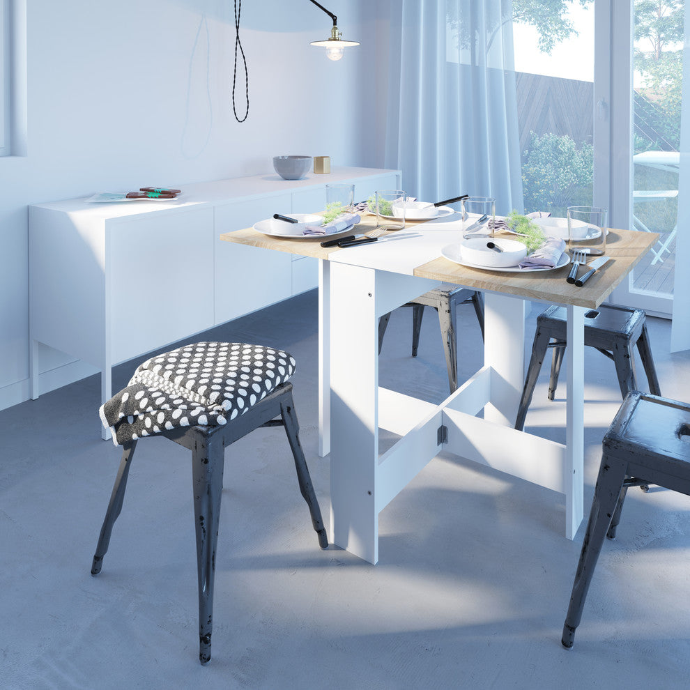 Papillon Foldable Table, White/Natural Oak
