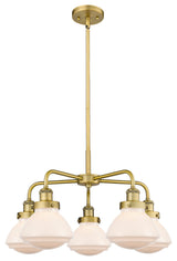 Olean-5 Light 25" Stem Chandelier-Brushed Brass, Matte White Glass Shade