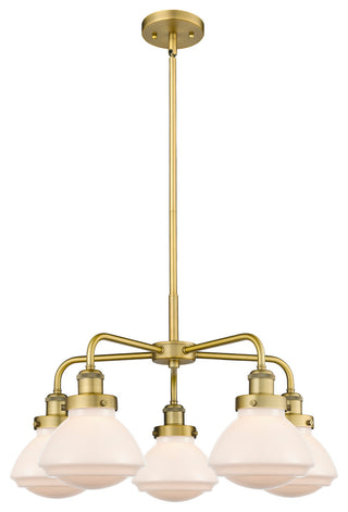 Olean-5 Light 25" Stem Chandelier-Brushed Brass, Matte White Glass Shade
