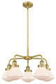 Olean-5 Light 25" Stem Chandelier-Brushed Brass, Matte White Glass Shade