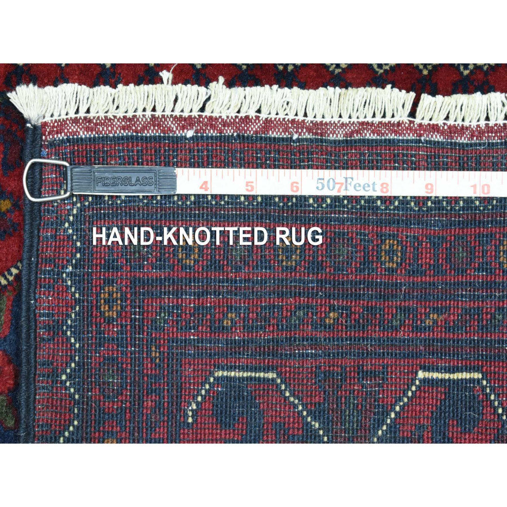Deep and Saturated Red Afghan Khamyab Wool Hand Knotted Runner Rug, 2'8"x12'10"