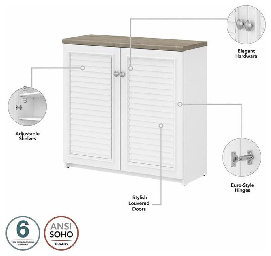 Bush Furniture Fairview Small Storage Cabinet with Doors in White & Gray