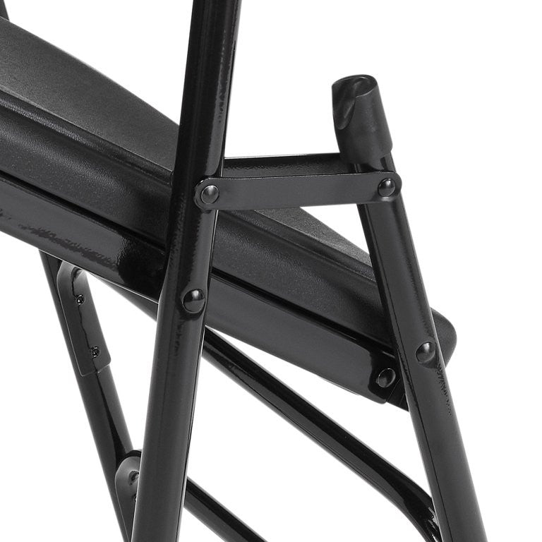 4 Pack Folding Chair, Metal Frame With Black Vinyl Seat With Curved Cut Out Back