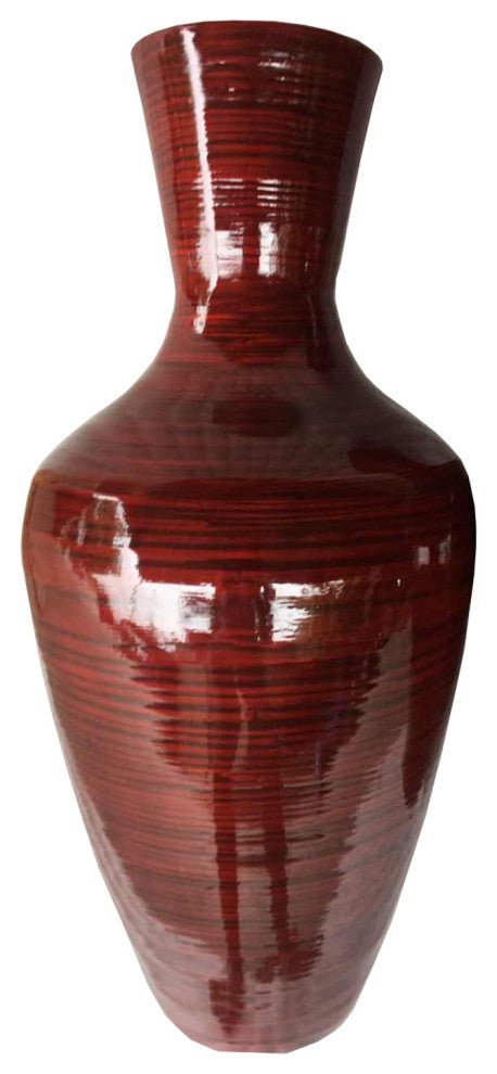HomeRoots 29.5" Red Lacquer Spun Bamboo Floor Vase
