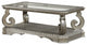30" X 54" X 20" Antique Champagne Clear Glass Wood Poly-Resin Coffee Table
