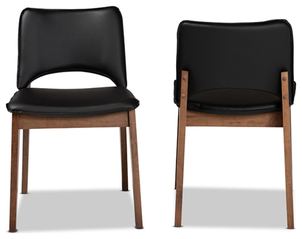 Afton Black Faux Leather and Walnut Brown Finished Wood 2-Piece Dining Chair Set