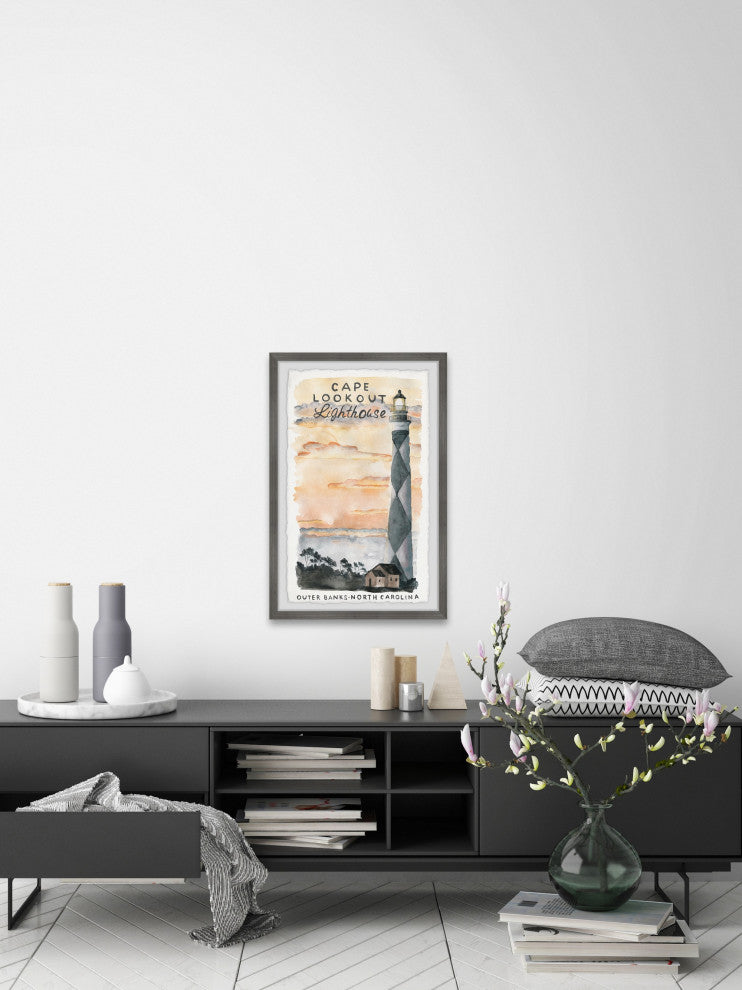 "Lookout Lighthouse" Framed Painting Print, 8x12