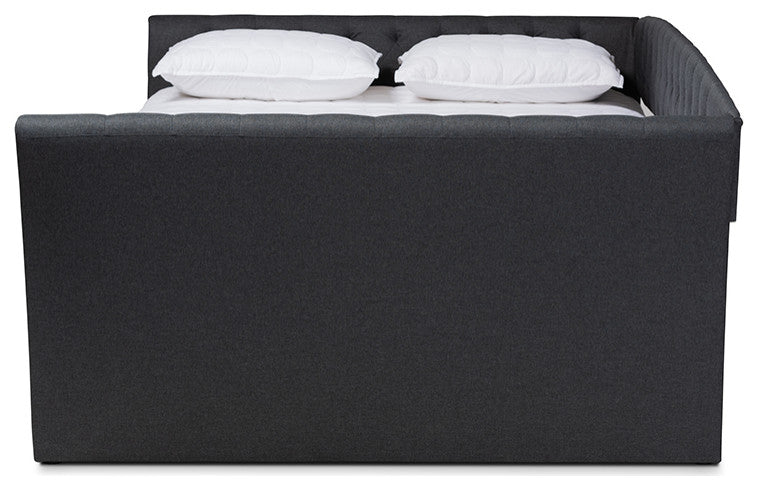 Delora Dark Grey Fabric Upholstered Full Size Daybed With Roll-Out Trundle Bed