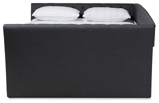 Delora Dark Grey Fabric Upholstered Full Size Daybed With Roll-Out Trundle Bed