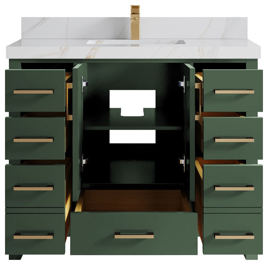 Malibu 42 Single Sink Bath Vanity in Lafayette Green 2" Calacatta Sienna