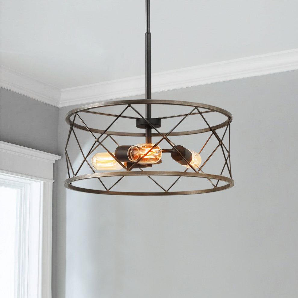 Industrial 3-Light Metal Drum Pendant Lighting