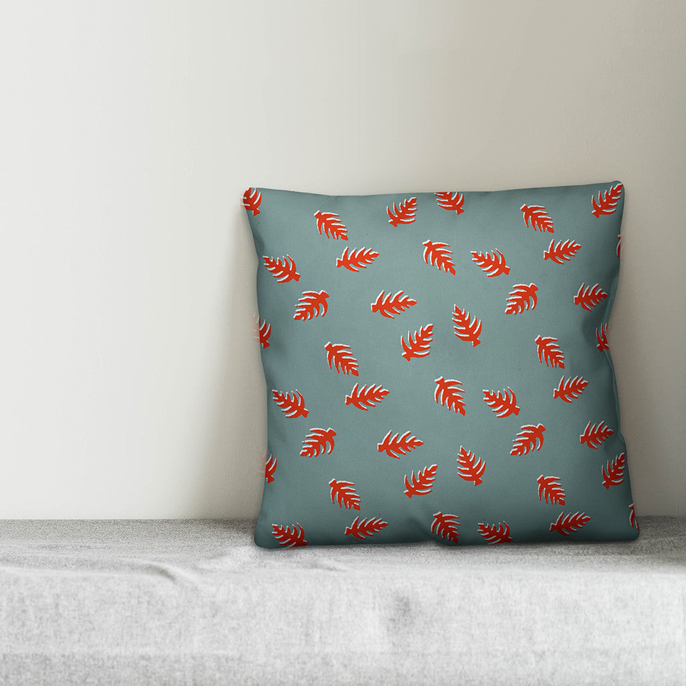 Palm Pattern, Red and Blue Throw Pillow, 16"x16"