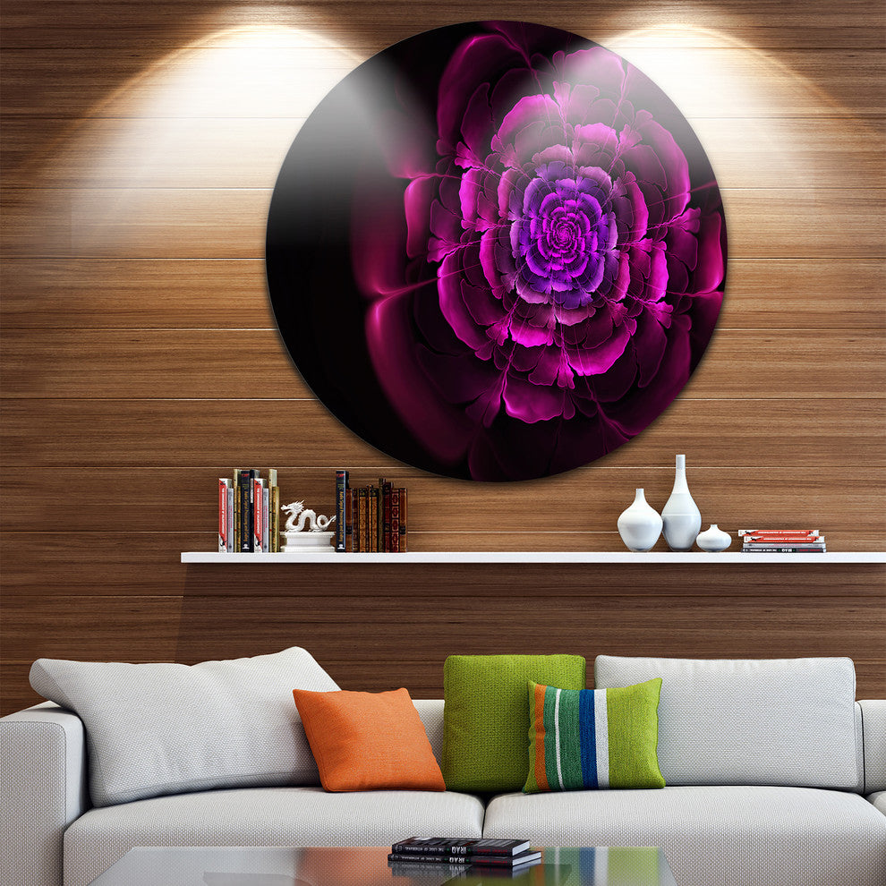 Fractal Purple Rose In Dark, Floral Abstract Disc Metal Wall Art, 38"