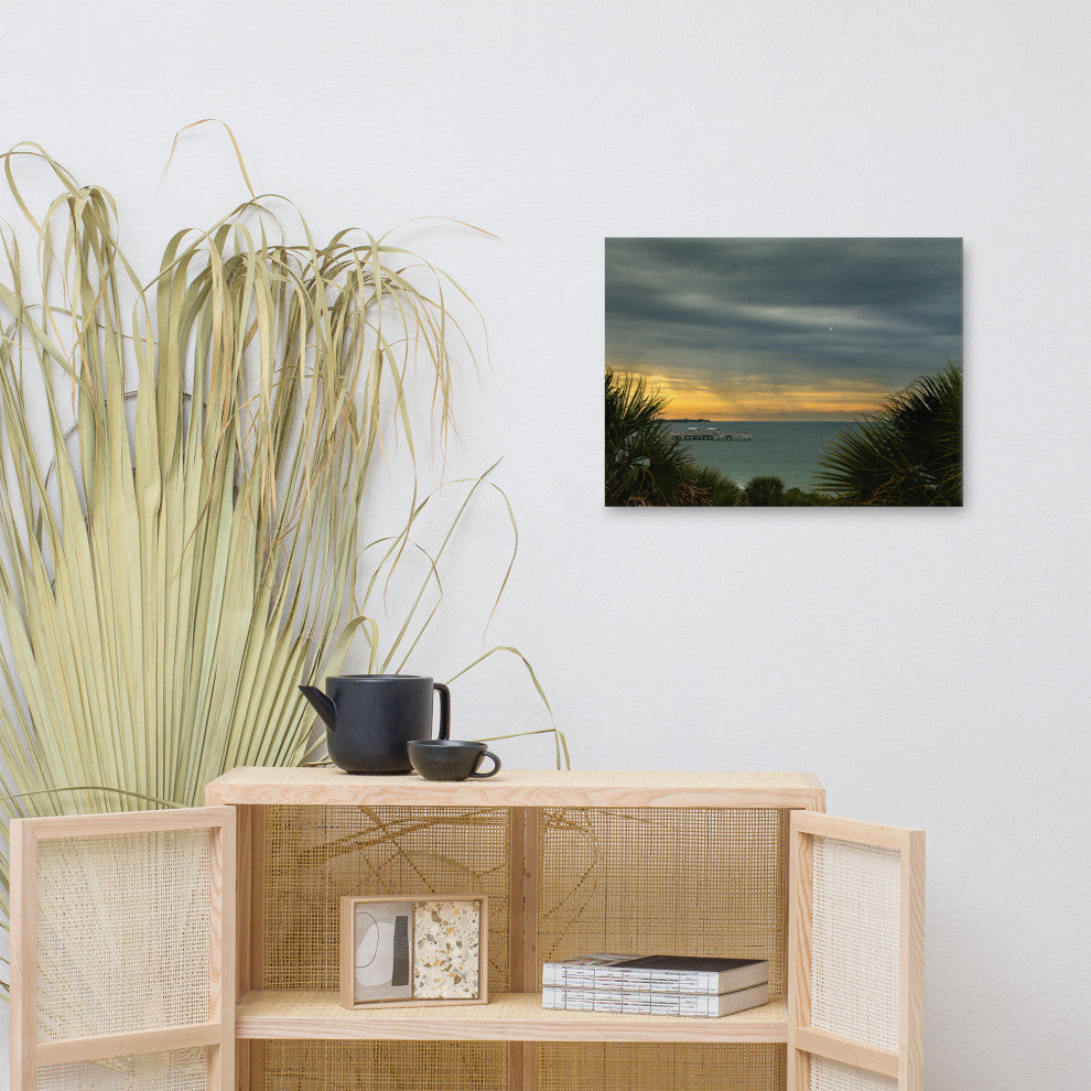Cloudy Rainy Sunset De Soto Beach Landscape Photo Canvas Wall Art Print, 18" X 24"