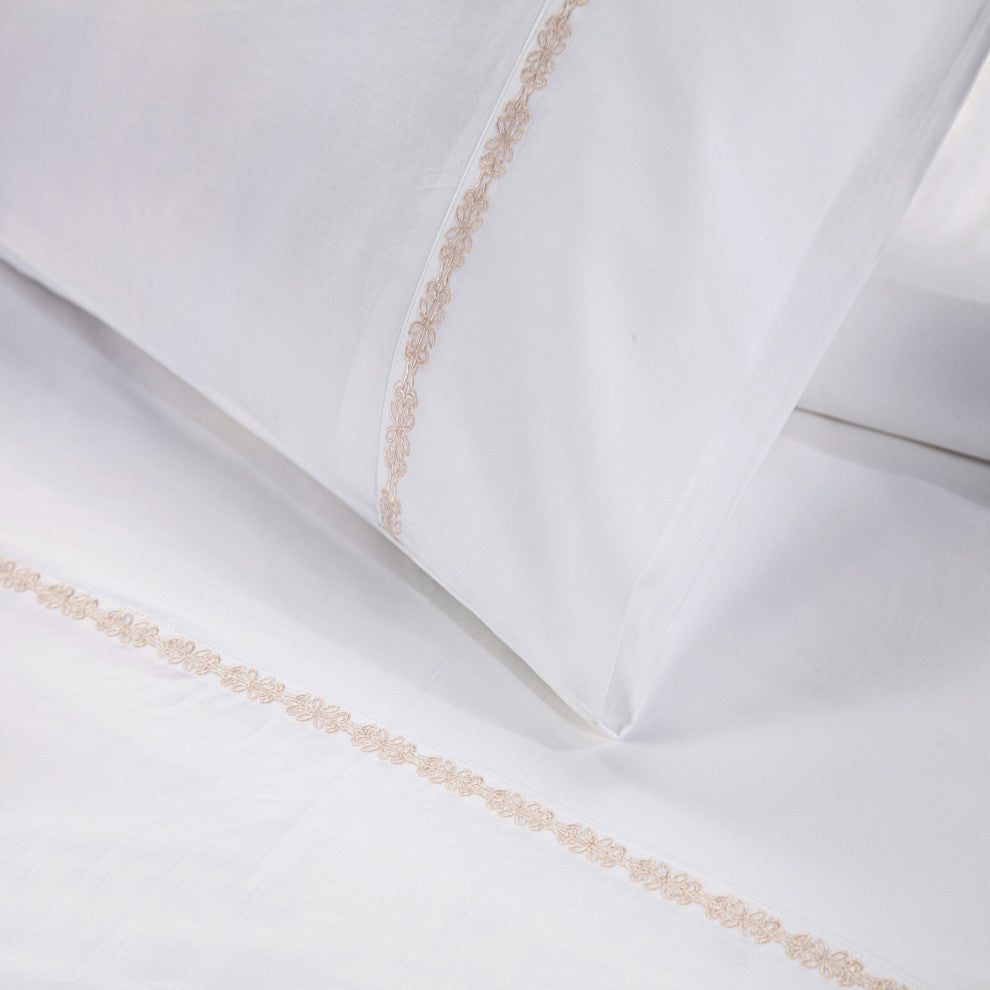 350TC Laurel Embroidered Border Sheet Set, 4 Piece, Blush, Queen