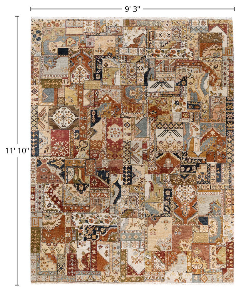 Patchwork, One-of-a-Kind Hand-Knotted Area Rug - Multicolor, 9' 3" x 11' 10"