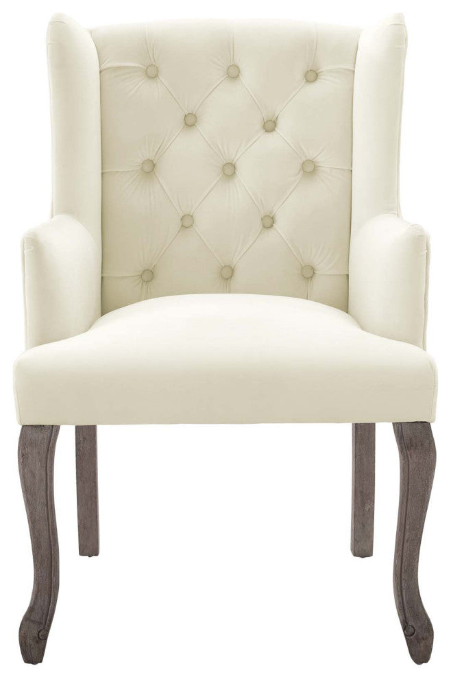 Side Dining Chair, Set of 2, Velvet, Ivory White, Modern, Cafe Bistro Restaurant
