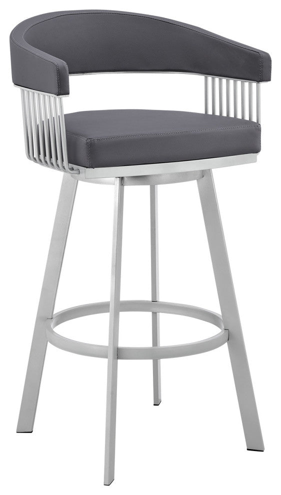 Bronson 29" Slate Grey Faux Leather and Silver Metal Bar Stool
