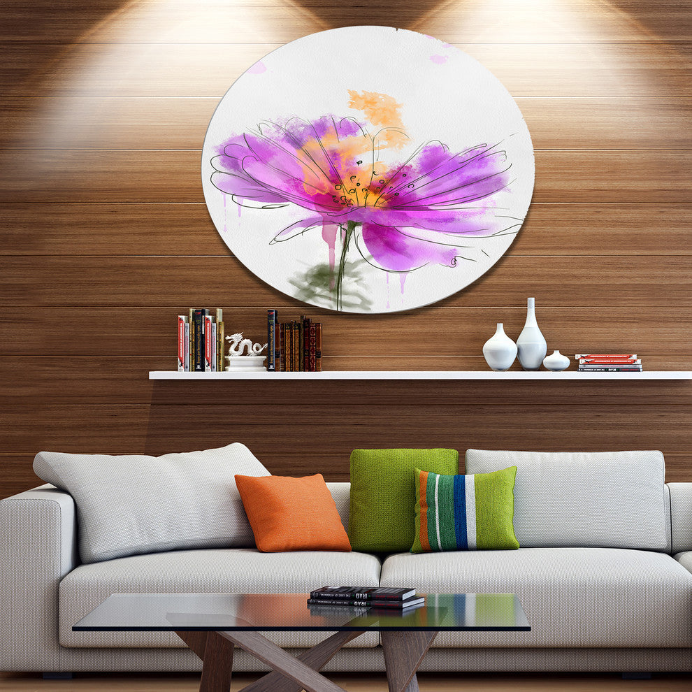Purple Flower Watercolor Illustration, Flowers Disc Metal Artwork, 36"