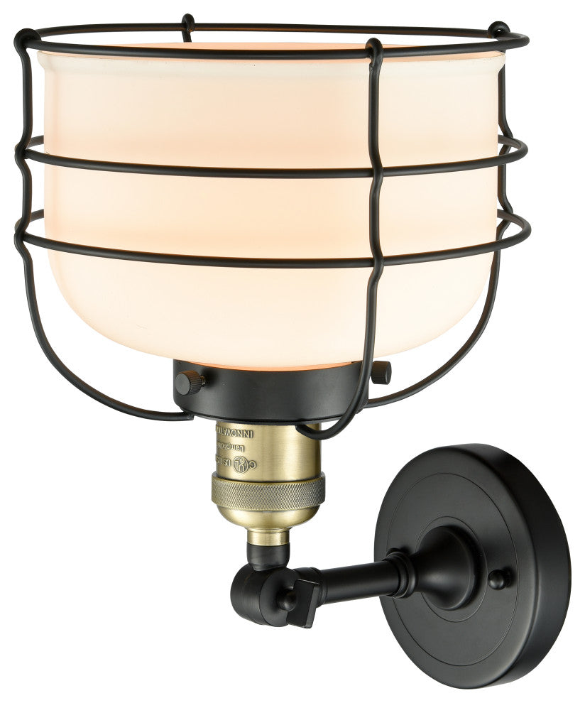 Large Bell Cage 1-Light Sconce, Black Antique Brass, Matte White