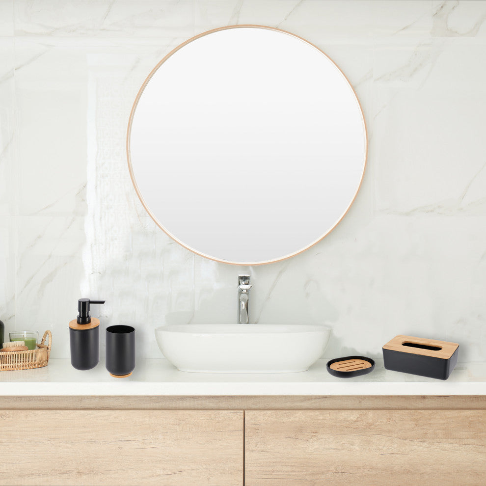 Black PADANG Vanity Bath Tumbler Cup or Toothbrush Holder with Bamboo Base 10 FL