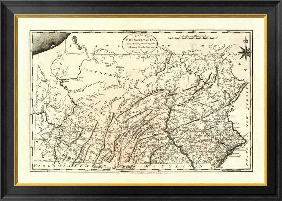 "State of Pennsylvania, 1795" Framed Canvas Giclee by Mathew Carey, 34x24"