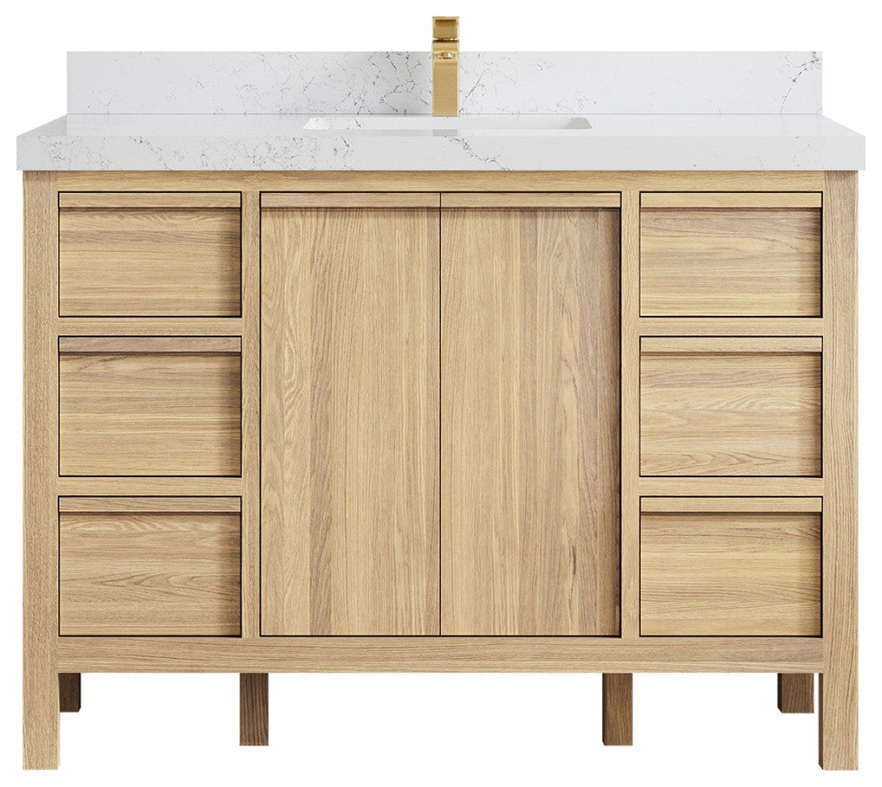 Elizabeth Oak 48" Single Sink Vanity, White 2" Empira Quartz