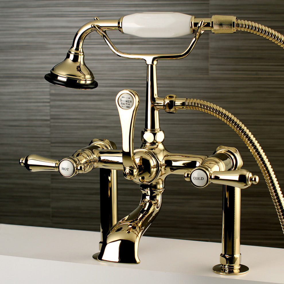 Aqua Vintage Deck Mount Clawfoot Tub Faucet, Polished Brass