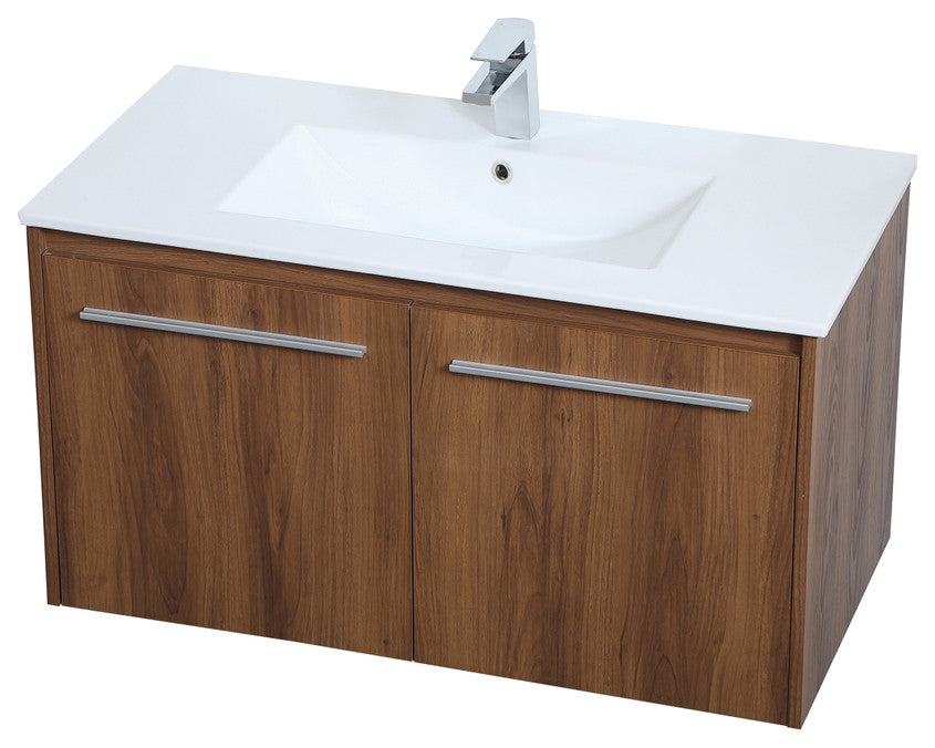 Single Bathroom Floating Vanity, Walnut Brown, 36"
