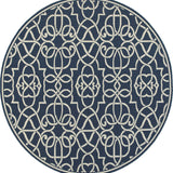 Madelina Lattice Scrollwork Navy Indoor or Outdoor Rug, 7'10" Round
