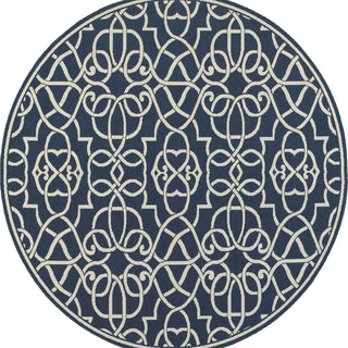 Madelina Lattice Scrollwork Navy Indoor or Outdoor Rug, 7'10" Round