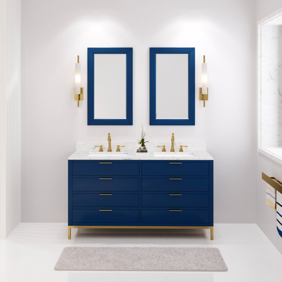 Bristol 60" Marble Countertop Vanity, Blue With Hook Faucet