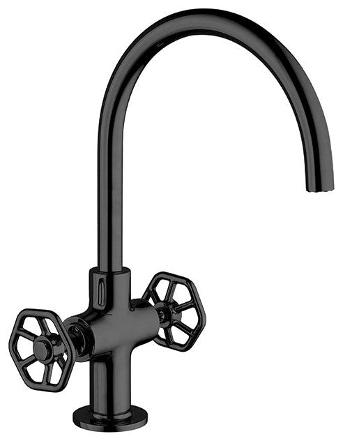 LaToscana Lucia Bathroom Faucet with Wheel Handles, Matt Black, Single Hole, 2 Handle