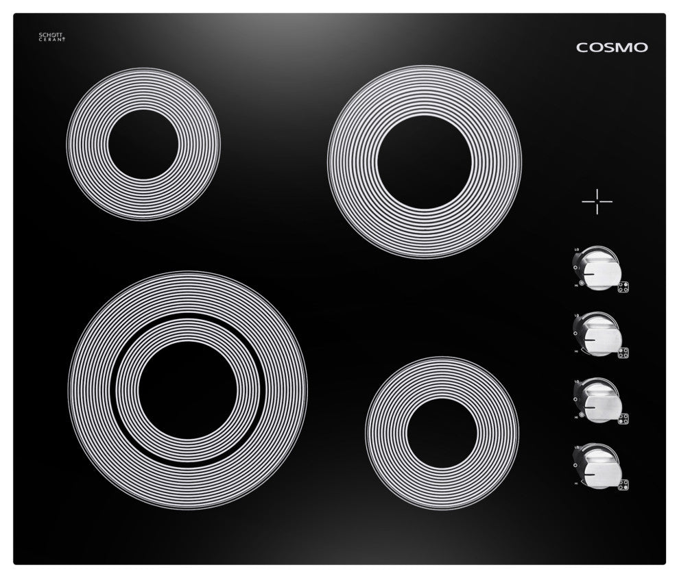 Cosmo 24" Electric Ceramic Glass Cooktop With 4 Elements, Dual Zone Element
