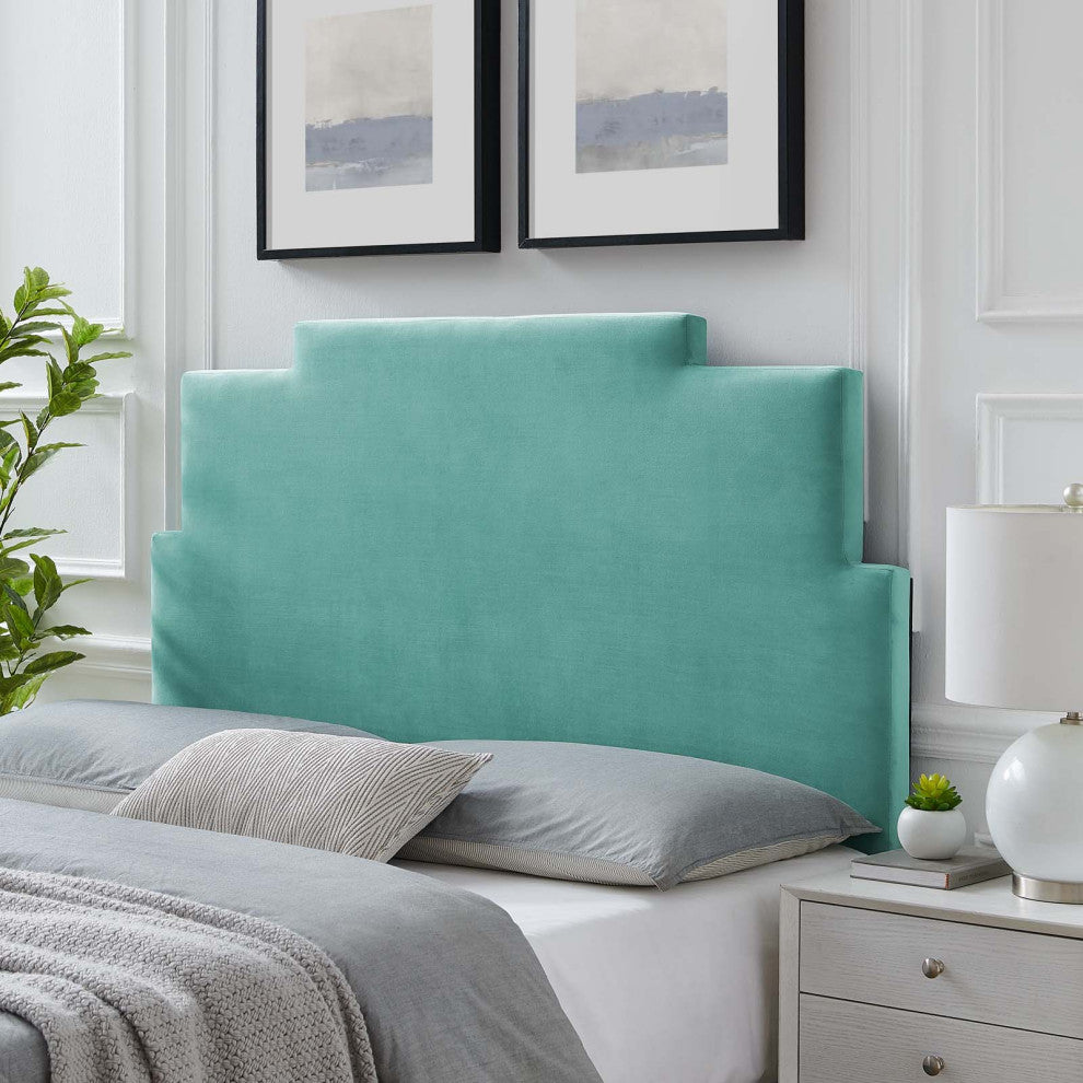 Headboard, Twin Size, Velvet, Blue, Modern Contemporary, Bedroom Master Suite
