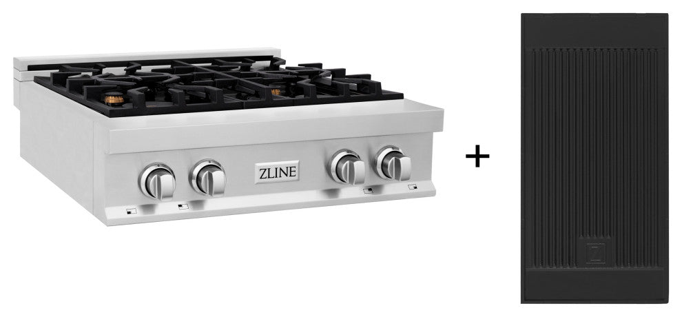 ZLINE 30" Porcelain Gas Stovetop With 4 Gas Brass Burners and Griddle