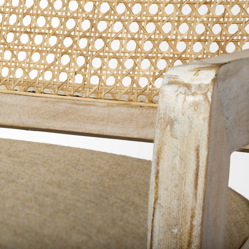 Teryn Cream Linen w/ Natural Solid Wood Base & Mesh Back Accent Chair
