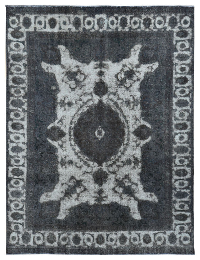 Black Vintage Overdyed Persian Tabriz Barjasta Wool Hand Knotted Rug 8'x11'