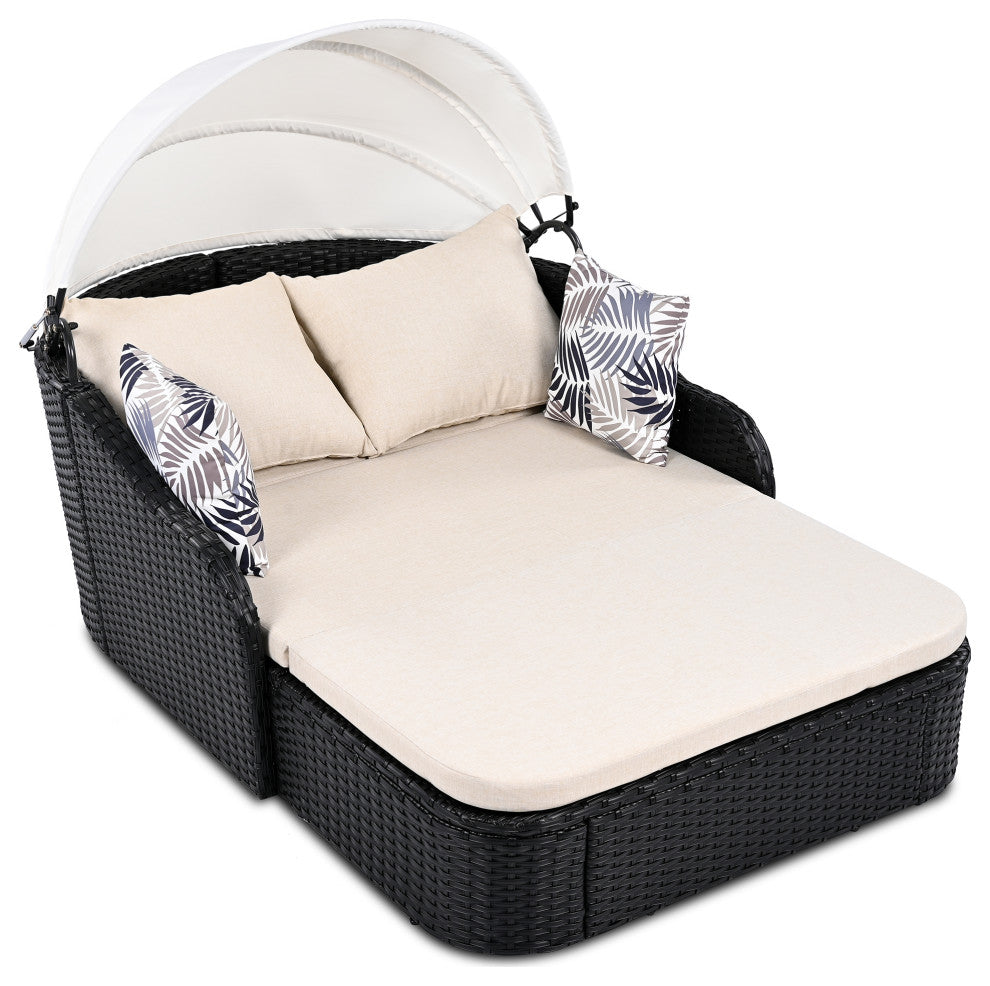 TATEUS 79.9" Outdoor Sunbed , Beige+black