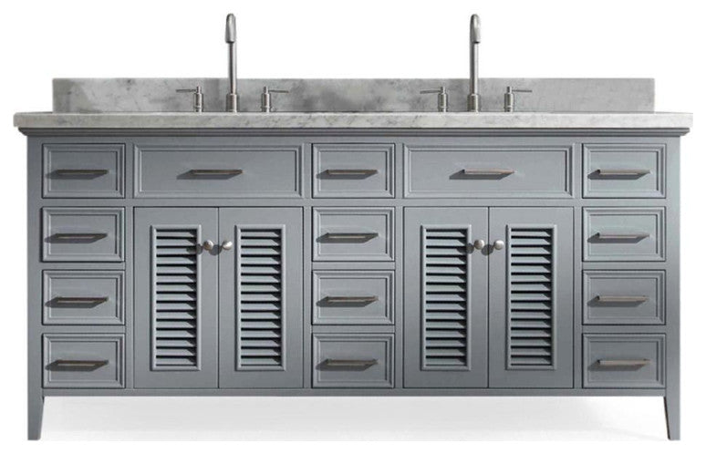 Ariel Kensington 73" Traditional Double Sink Vanity, Gray