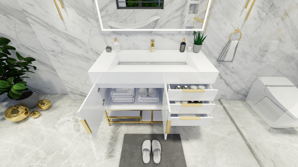 Madison 48" Free Standing Vanity with Reinforced Acrylic Sink, High Gloss White