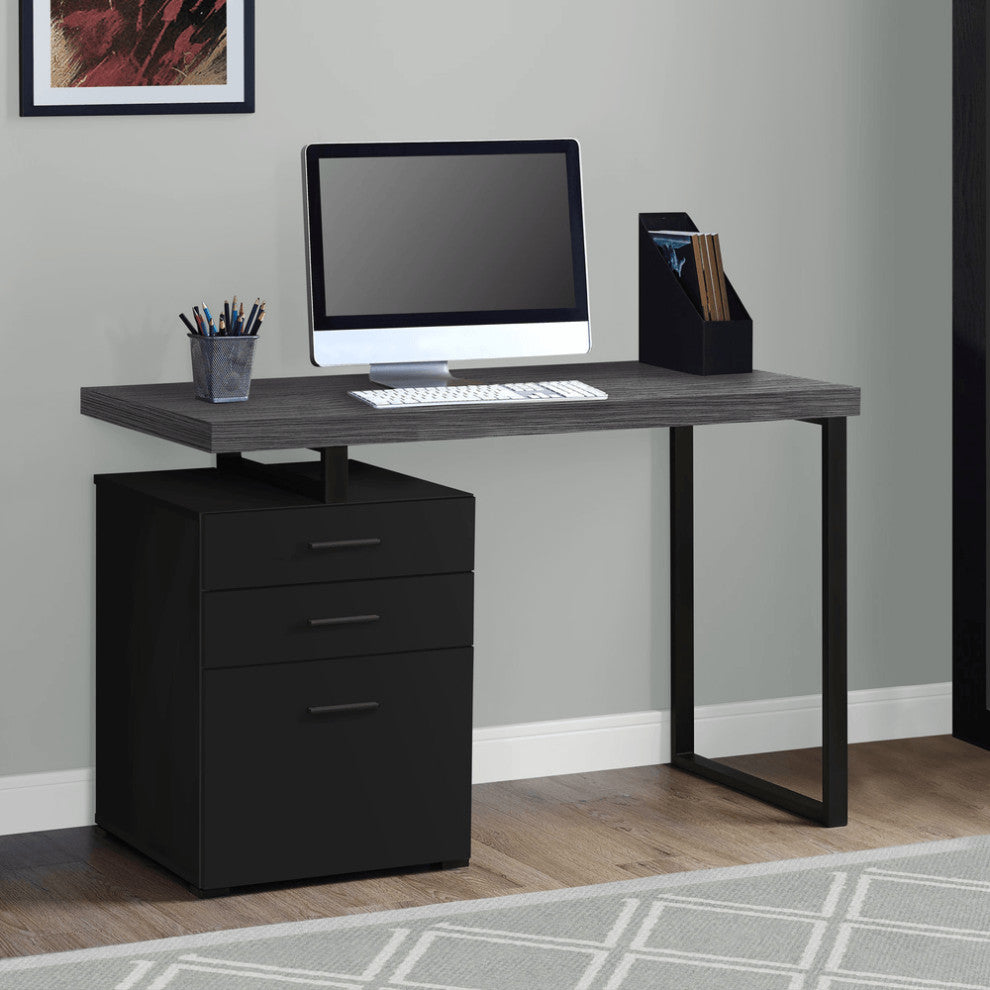 24" Black Rectangular Computer Desk With Three Drawers
