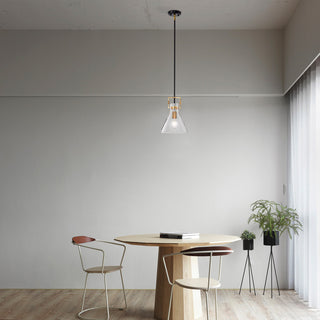 1-Light 10" Cone Glass Pendant, Black/Antique Gold