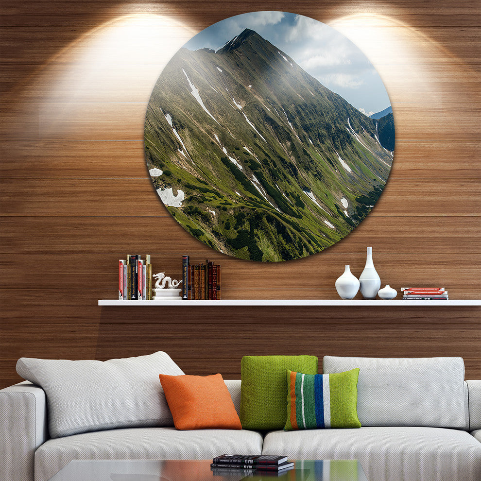Tatra Mountains Panoramic View, Landscape Round Metal Wall Art, 11"