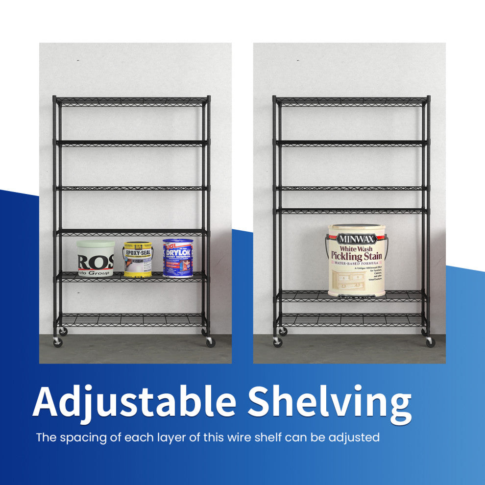 Furniture of America 6-Tier Adjustable Wire Shelving Rack with Wheels, NSF