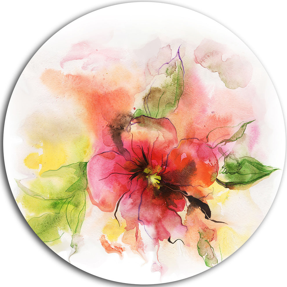 Pink And Red Floral Design, Watercolor Floral Disc Metal Wall Art, 23"