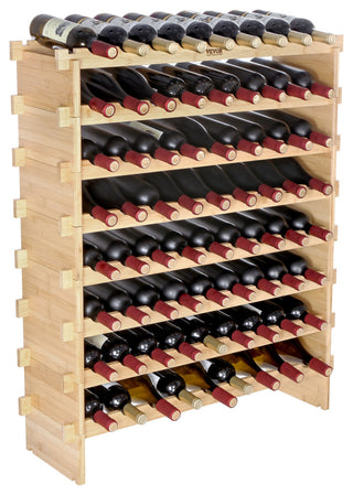 VEVOR Stackable Modular Wine Rack Bamboo Wood Display Shelf, 8 Tier, 72 Bottle