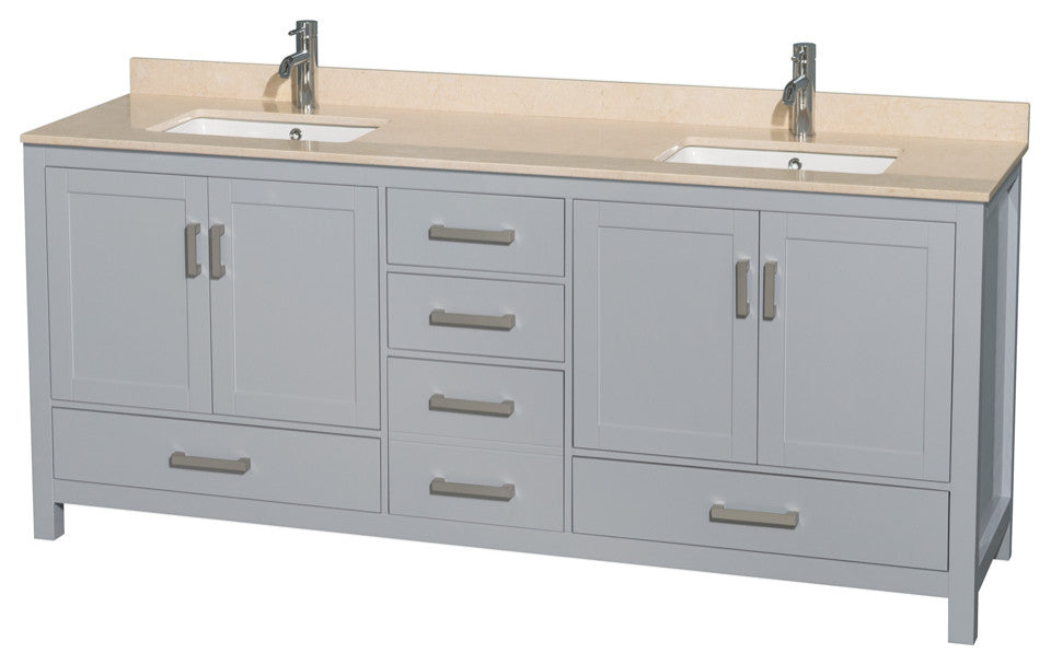 Wyndham WCS141480DGYIVUNSMXX 80 inch Vanity in Gray with Ivory Marble and Square