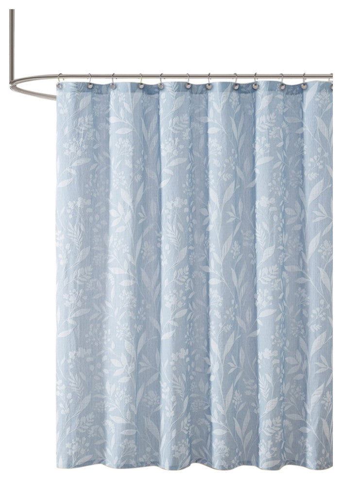 Croscill Home Winslow Botanical Textured Cotton Shower Curtain, Blue